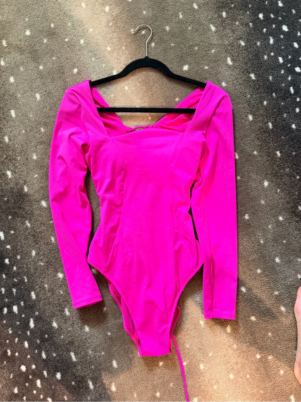Long-Sleeve One-Piece Swimsuit in Hot Pink